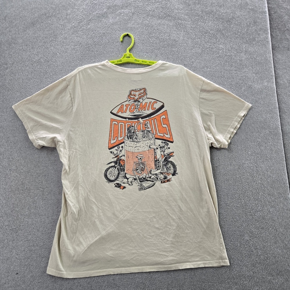 Fox Racing Men Shirt XL Beige Disquiet Skeletons Motorcycle Logo Short Sleeve